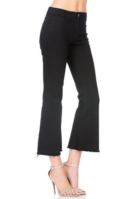 Mid Rise Crop Culotte Denim Flared Jeans