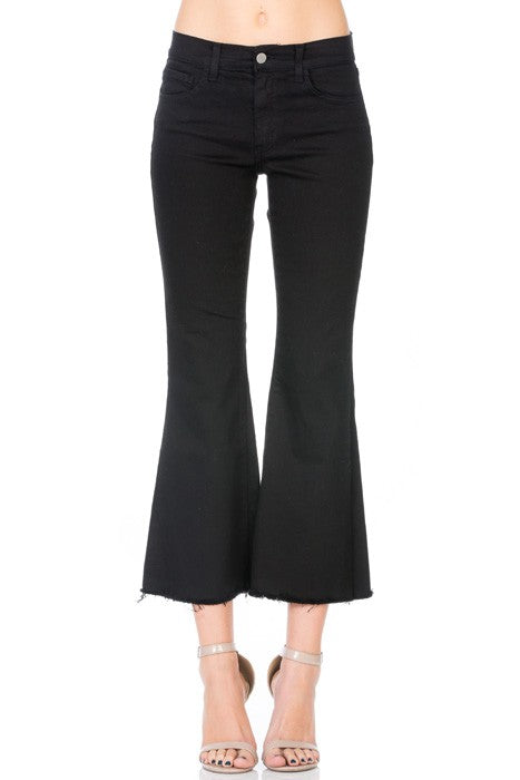 Mid Rise Crop Culotte Denim Flared Jeans