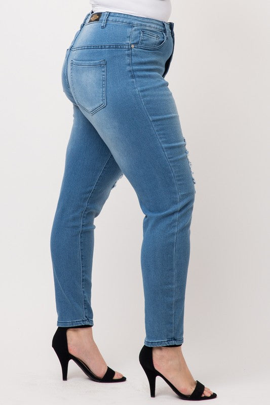 Plus Size High Waist Ripped Skinny Jeans
