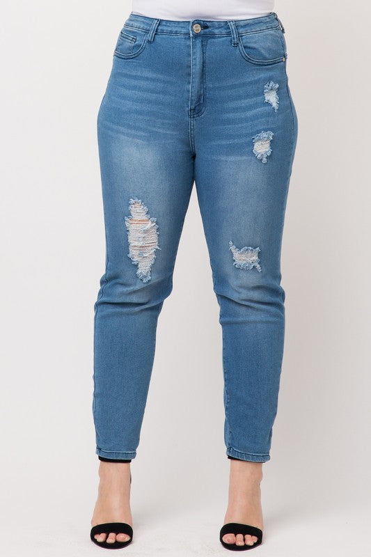 Plus Size High Waist Ripped Skinny Jeans