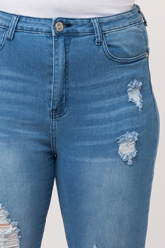 Plus Size High Waist Ripped Skinny Jeans