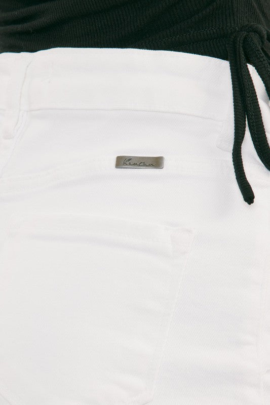 High Rise White Shorts Jeans-Kc7281Wt