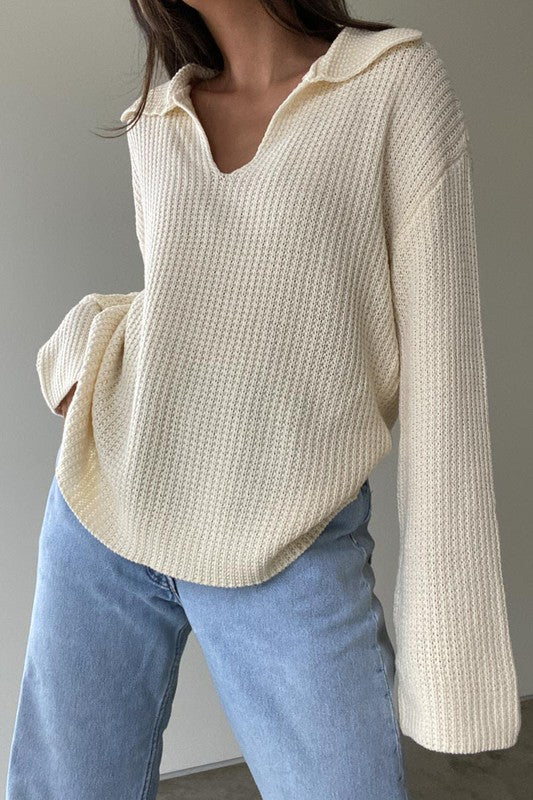 Collared Waffle Knit Top