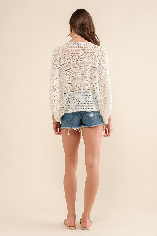 Open Knit Boatneck Dolman Sleeve Cover Up