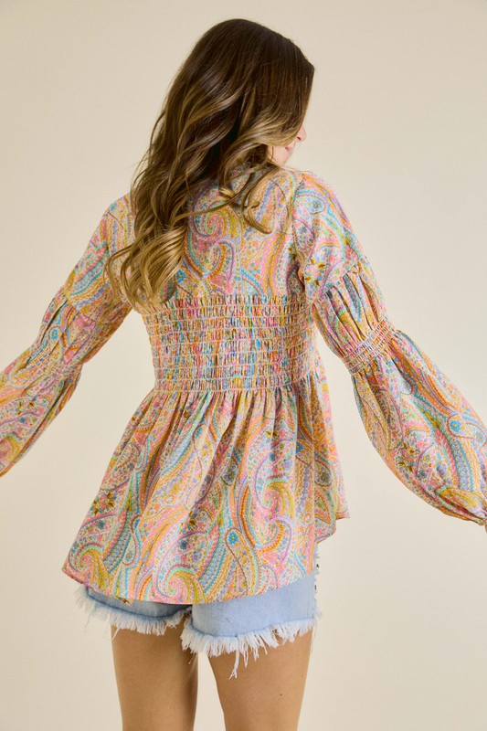 Colorful Long Sleeve Babydoll Top