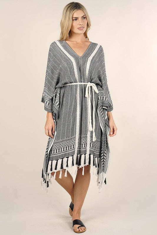 Resort Ready Bohemian Tribal Print Midi Kaftan