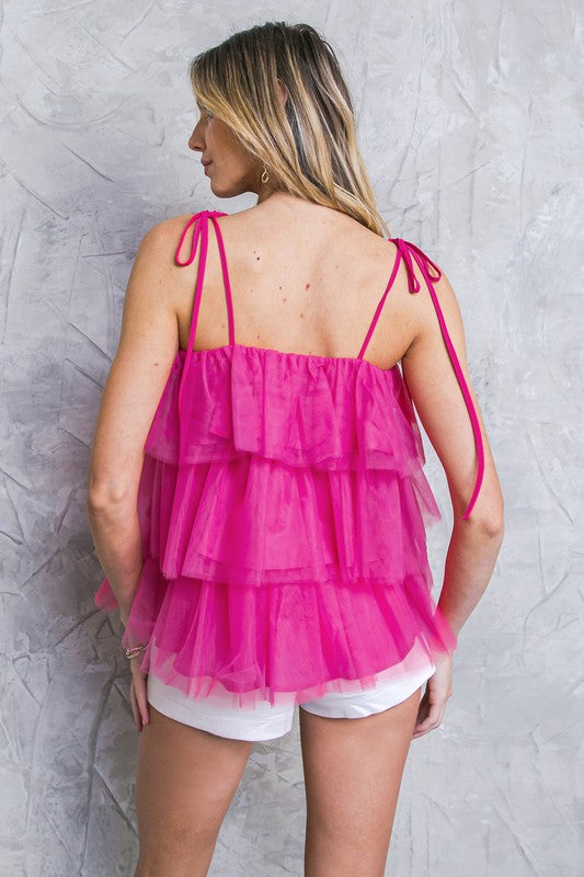 A Tulle Top Featuring Straight Neckline