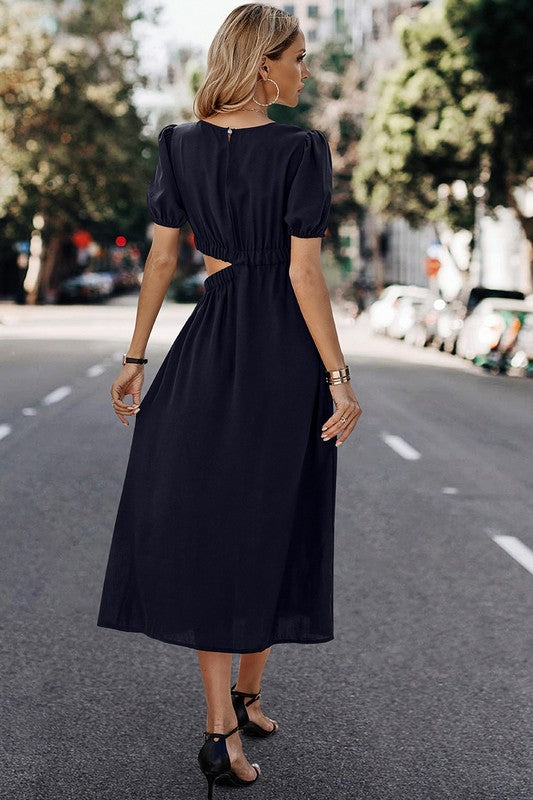 Solid Cut Out A Line Fit Long Dress