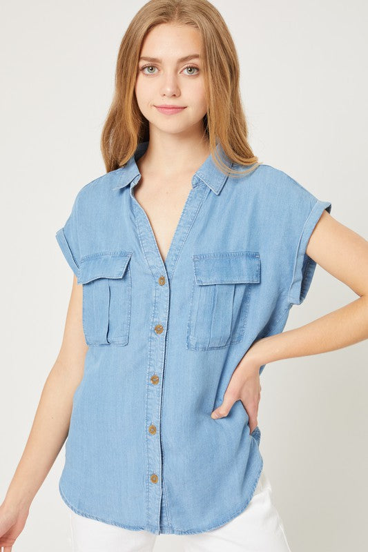 Short Sleeve Button Front Top Blouse