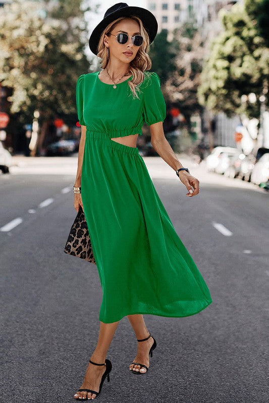 Solid Cut Out A Line Fit Long Dress